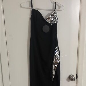Symphony Black Strapless Dress with Silver Sequins
